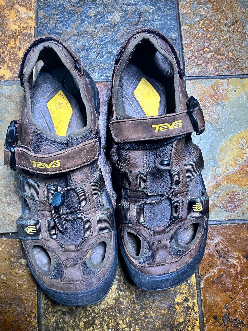 Teva Brown and Yellow Men’s Closed-Toe Sport Sandals
